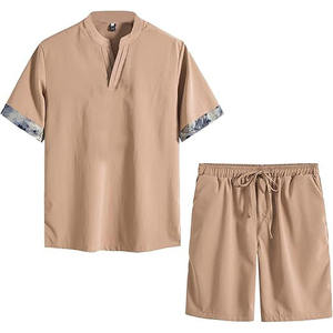 Ensemble de vêtements de sport deux pièces sur mesure pour hommes T-shirt à manches courtes imprimé en coton respirant et short pour l'été - Product Image 4
