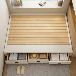 Lit plateforme moderne minimaliste <span class=keywords><strong>en</strong></span> similicuir avec rangement, sans tête de lit, base robuste et silencieuse - Product Image 1