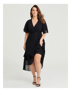 2026 New Arrivals Casual <b>Dress</b> Empire Rose Maxi <b>Dress</b> Faux Wrap Style Front With Waist Belt Short <b>Sleeves</b> <b>Flutter</b> <b>Sleeve</b> <b>Dress</b> - Product Image 4