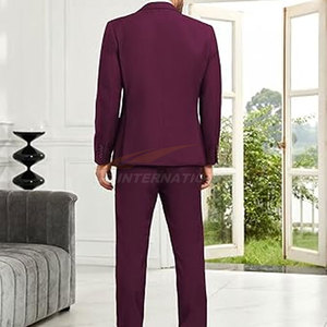 Costume 3 pièces coupe ajustée, blazer, gilet et pantalon, vente en gros de couture personnalisée directe de l'usine pour hommes à double boutonnage bordeaux - Product Image 3