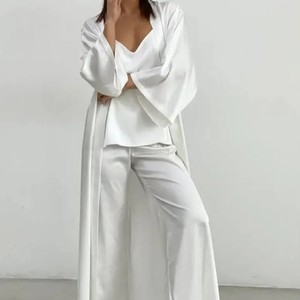 ชุดนอนผ้าไหม100% ของผู้หญิง3ชิ้นชุดนอนผ้านุ่มระบายอากาศได้ดีสำหรับผู้ใหญ่ - Product Image 2