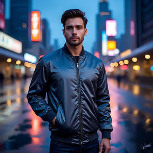 Blouson bombardier à col rond en satin à logo personnalisé pour hommes blousons bombardiers universitaires en satin à la mode et décontractés pour l'hiver hommes - Product Image 1