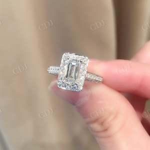 Esmeralda corte moissanita diamante GRA certificado 10K oro blanco media eternidad antiguo Halo anillo de compromiso y boda novia para ella - Product Image 3