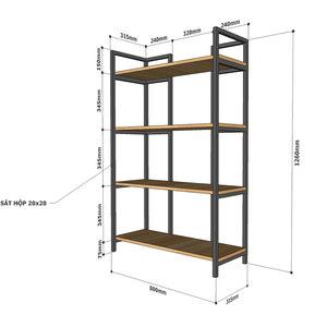 Étagère à 4 niveaux en bois de caoutchouc avec structure en fer 80x32x126cm pour salon, type sur pied KS68064 - Product Image 4