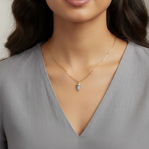 Collar de Plata de Ley con Colgante Chapado en Oro con Forma de Bala Pequeña de Aguamarina - Joyería de Moda para Fiesta de Compromiso - Product Image 5