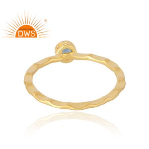 Latest Selling <b>925</b> Sterling <b>Silver</b> 18K Gold Plated Natural London Blue Topaz Gemstone <b>Ring</b> Demi Fine Jewelry Manufacturer - Product Image 2