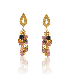 Silver Gold Plated Handmade <b>Tourmaline</b> Grape Drop <b>Earrings</b> with Natural Gemstone-Luxury Wedding & Party Gift - Product Image 1