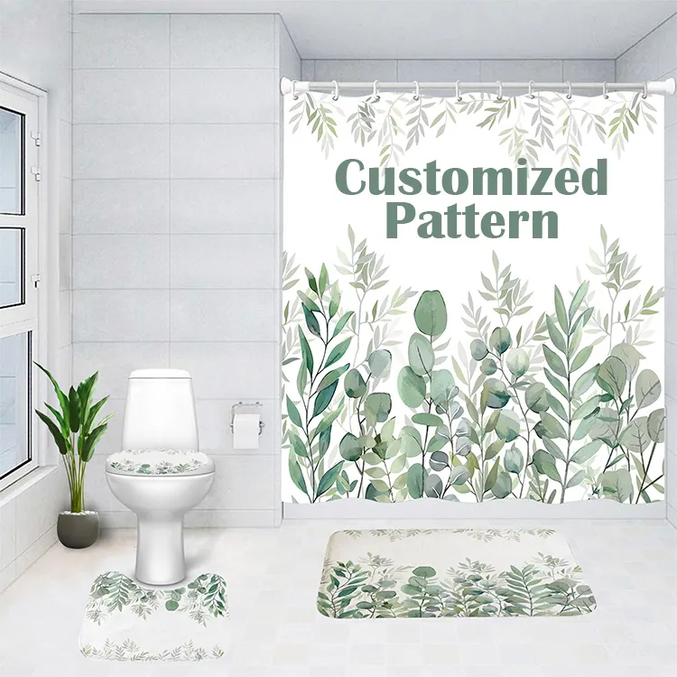 Set De Rideaux De Douche 3d Custom Shower Curtain Printed And Bath Rug Set Polyester Bathroom Shower Curtain Set For Bathroom