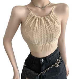 Débardeur décontracté pour femme, respirant, séchage rapide, couleur unie, en nylon/coton tricoté, court, sans manches, noir, pour sortir - Product Image 1