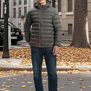OEM Mens Water-Resistant Hooded Puffer Jacket Warm Lightweight Quilted Winter <b>Coat</b> with 4-Pocket Design Bulk Supplier - Product Image 6