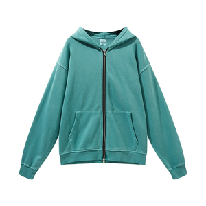 Sweat à capuche oversize en polaire et coton vintage délavé, personnalisé et éco-responsable, avec double fermeture éclair, pour homme, style décontracté, effet délavé à l'acide - Product Image 2