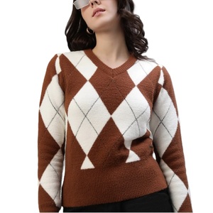 Cárdigan de Argyle suave de calidad Premium para mujer, ropa de invierno cómoda de tendencia superior con cuello en V, suéter superior de Venta caliente - Product Image 3