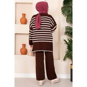 Ensemble de tricots hijab grande taille marron à motif régulier 165 cm Turquie - Product Image 2