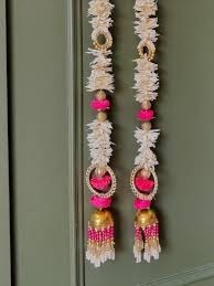 Fleur Artificielle Perle Gland Porte Suspendue Toran | Guirlande Décorative Blanche & Rose | Décoration de Fête de Mariage à la Maison - Product Image 2