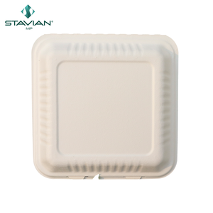 Vaisselle jetable biodégradable 9x9 à clapet 3 compartiments Vaisselle Bagasse Pulpe Matériel Sans danger pour l'utilisation au micro-ondes - Product Image 5