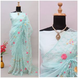 Sari estampado de Bollywood indio Diseñador más vendido Última ropa de fiesta étnica exclusiva Rich Royal Look Sari étnico - Product Image 2