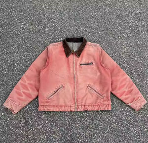 Chaqueta de trabajo de algodón 100% con cremallera estilo Detroit Vintage personalizada para hombre, prendas de vestir de otoño e invierno con logotipo de lona de pato vaquero desteñido - Product Image 4