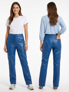 100% Original Genuine Leather <b>Trousers</b> Women High Waist Slim Fit Side Slit Pockets Front Zip Casual Everyday Wear <b>Pants</b> Women's - Product Image 5