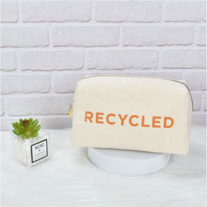 Trousse de maquillage de luxe en toile de coton avec logo personnalisé fermeture à glissière recyclée pochette cosmétique de voyage petit étui à la mode - Product Image 2