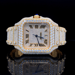 Montre unisexe de luxe bicolore en acier inoxydable, faite à la main, carrée, chiffres romains anciens, Moissanite, diamant VVS Fashion Business - Product Image 1