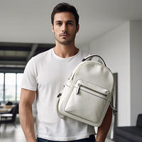 Sac à dos d'été vintage en cuir véritable blanc pour homme, pour ordinateur portable, style décontracté et professionnel, avec doublure en toile et fermeture éclair en nylon, portable