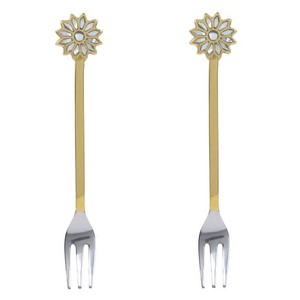 Stainless Steel Fruit Fork <b>Set</b> With Brass & Mother of Pearl Handle Best Quality and Best Price for Kitchenware Item - Product Image 5