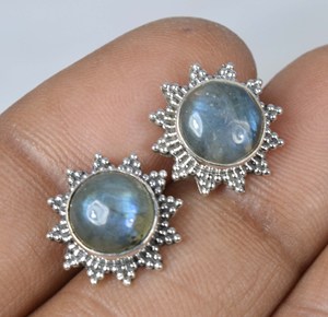 Boucles d'oreilles en argent massif véritable avec pierre précieuse de labradorite naturelle Boucles d'oreilles en argent sterling 925 Cadeaux pour femmes Bijoux élégants - Product Image 2