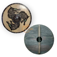Bouclier rond Viking en métal poli de style antique, motif triple loup Fenrir, inspiré de la mythologie nordique, prêt pour la bataille, décoration murale