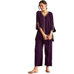 Trendmalls ชุดเสื้อผ้าเรยอนเคอร์ต้าลำลองสำหรับผู้หญิง (C18-Purple) ยาวเหนือเข่าแขนสามส่วนสวมใส่ทุกวัน - Product Image 1