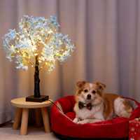 Mini arbre lumineux aux fleurs de cerisier bleu rêveur, alimenté par USB, lumières LED blanches chaudes pour Noël