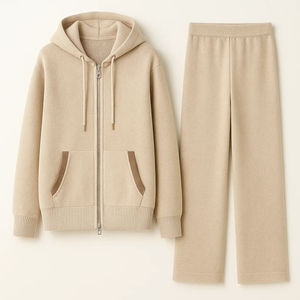 Ensemble de survêtement d'hiver décontracté pour homme avec veste à capuche légère et respirante à fermeture éclair et pantalon long, personnalisable avec logo - Product Image 1