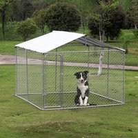 Niche pour chien, grande niche d'extérieur, avec clôture en acier galvanisé