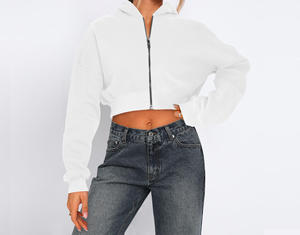 Stylish Anti Wrinkle <b>Zip</b> <b>Up</b> <b>Crop</b> Top <b>Hoodie</b> for Women Solid Pattern Sportswear Front Lined Winter Comfortable Casual Streetwear - Product Image 5