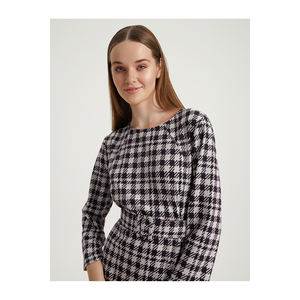 Vestido de Noche con Cinturón, Estampado de Pata de Gallo, Mezcla de Viscosa, Marca BGN, Turquía - Product Image 4