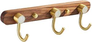 Wholesale Metal & Wood Base Wall Mount Stainless Steel 5 Hooks & <b>Rails</b> <b>Shower</b> Rack for Hanging Clothes Hats Coats in Bathroom - Product Image 3