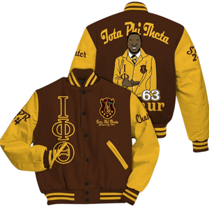 Iota Phi Theta grec 1963 Varsity Jacket Letterman Jacket Brown Gold Fraternity Apparel Premium Campus Outerwear Style - Product Image 1
