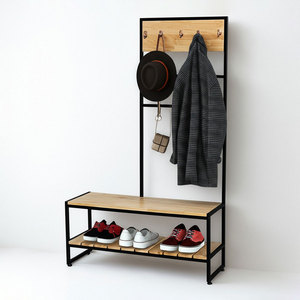 Silla para cambiar zapatos con percheros integrados, estructura de madera y hierro - Zapateros y soportes para zapatos Modelo KG68060 - Product Image 1