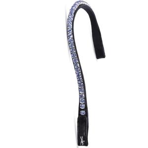 Diadema para Caballo de Cuero Negro con Forma Curva Profunda, Cadena de Diamantes con Cristales Azules en una Sola Fila y Cierre de Botón a Presión - Product Image 4