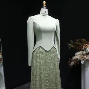 Robes de soirée sirène en satin vert musulman à manches longues avec cristaux Jancember LSZ613 - Product Image 4