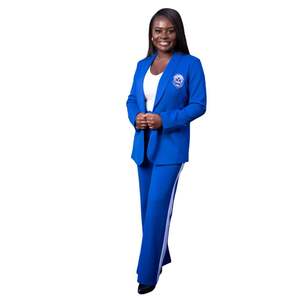 Ensemble de costume bleu royal avec écusson grec brodé pour les événements de sororité et les conférences Tissu doux tricoté Coupe confortable - Product Image 2