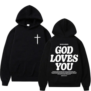 Christian Jesus Church Hoodie Bible Verse God Loves You Hooded Hombres Mujeres Vintage Sudaderas Streetwear Y2K - Product Image 5