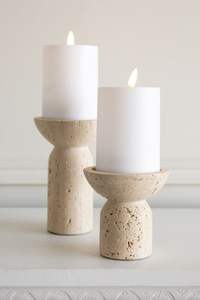 Porte-bougie en marbre travertin naturel, motif de veinage unique, décoration en pierre organique pour l'ambiance du salon - Product Image 3