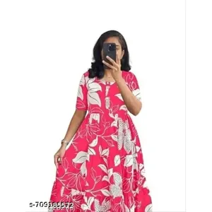 Jaipuri <b>Rayon</b> Women's Anarkali Gown Traditional Rajasthani Printed Long Ethnic Kurti <b>Dress</b> Empire Waistline Party Wear - Product Image 1