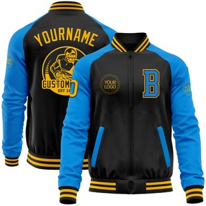 Bomber Varsity Letterman noir or-bleu poudre veste deux tons à un bouton coupe-vent imperméable réversible hiver - Product Image 1