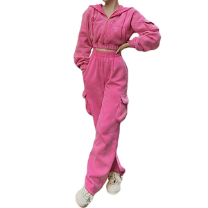 Alta calidad al por mayor lavado ácido Crop Top chándales para las mujeres de diseño personalizado en alta calidad 100% algodón sudaderas con capucha - Product Image 2