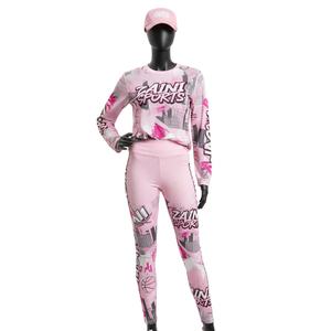 Conjunto de Camiseta Ligera de Malla para Mujer 120 GSM y Leggings de Poliéster Spandex Acanalados 220 GSM Elásticos Rosa con Logotipo Personalizado - Product Image 1