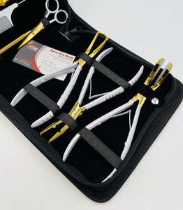 Premium Micro-Link Tool Kit Cinta en Alicates para extensiones de cabello en color oro blanco con estuche Logotipo personalizado Extensiones Hair Pulling Loop - Product Image 3