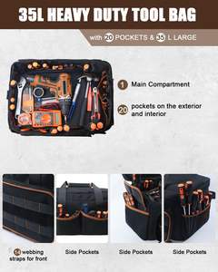 Bolsa de Herramientas Resistente al Agua, Organizador de Herramientas Portátil, Correa de Hombro Ajustable, Bolsa Táctica para Herramientas, Capacidad de 12L, Plegable - Product Image 2