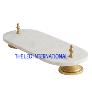 Plateau rond en marbre avec poignées en aluminium, vaisselle et assiettes sécurisées, style élégant, fabrication artisanale de luxe - Product Image 5