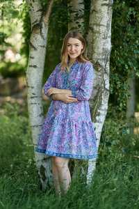 Hand Block Printed Cornflower Dress Bohemian Cotton Casual Occasional Pure Cotton Handcrafted Ethical Fashion Floral Lilac - Product Image 2